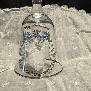 25th Glass Anniversary Bell with White and Blue Flowers